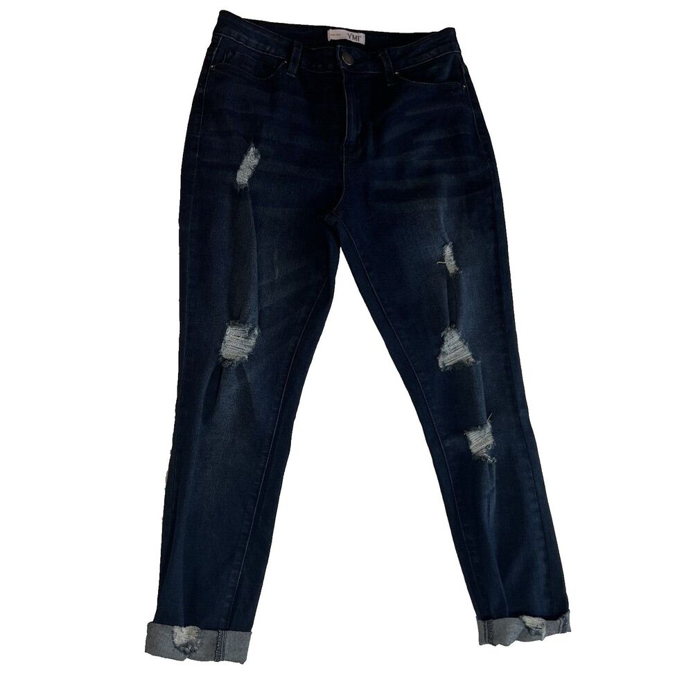 YMI Size 7 28 Dark Blue Wash High Rise Ankle Distressed Denim Jeans
